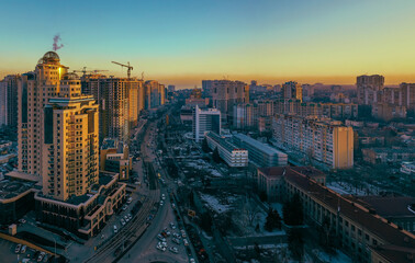 Obraz premium Air panorama the winter sunset on Genoese street in Odessa Ukraine.