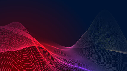 Dot red purple wave line light gradient dark background. Abstract  technology big data digital background. 3d rendering.