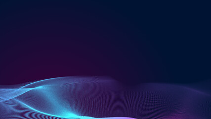 Dot blue purple wave line light gradient dark background. Abstract  technology big data digital background. 3d rendering.