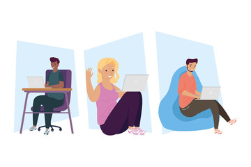 bundle of three students with laptops education online