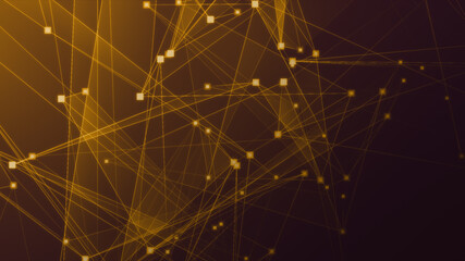 Abstract orange polygon tech network with connect technology background. Abstract dots and lines texture background. 3d rendering.