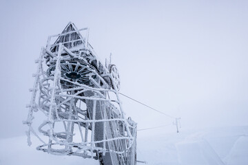 Ice covered closed ski lifts in France during pandemic