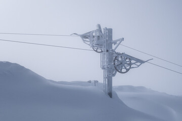 Ice covered closed ski lifts in France during pandemic