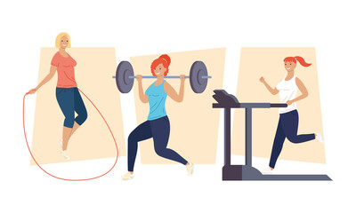 bundle of three girls practicing fitness sports
