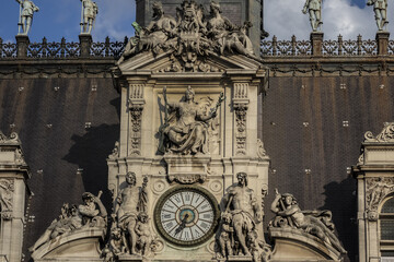 View of Hotel-de-Ville (City Hall) at sunset. The City of Paris's administration has been located on the same location since 1357. Paris, France.