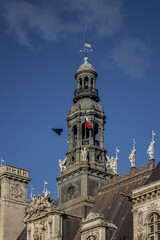 View of Hotel-de-Ville (City Hall) at sunset. The City of Paris's administration has been located on the same location since 1357. Paris, France.