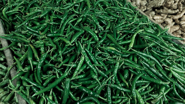 green chilies kept in  market