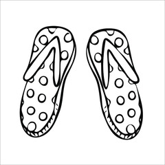 slates, beach shoes, a doodle on the theme of a  ,summer beach holiday, a contour drawing by hand, isolated on a white background