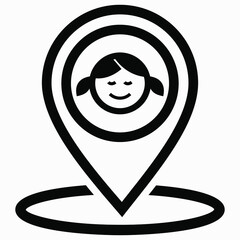 Girl location icon. Geotag the child. Tracking children. Vector graphics.