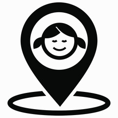 Girl location icon. Geotag the child. Tracking children. Vector graphics.