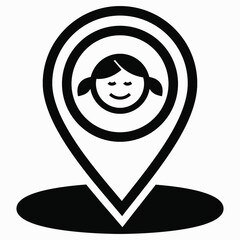 Girl location icon. Geotag the child. Tracking children. Vector graphics.