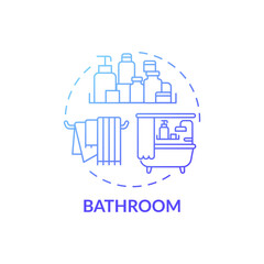 Washroom blue gradient concept icon. Cleaning out room of house idea thin line illustration. Disinfection and sanitation. Decluttering bathroom. Vector isolated outline RGB color drawing