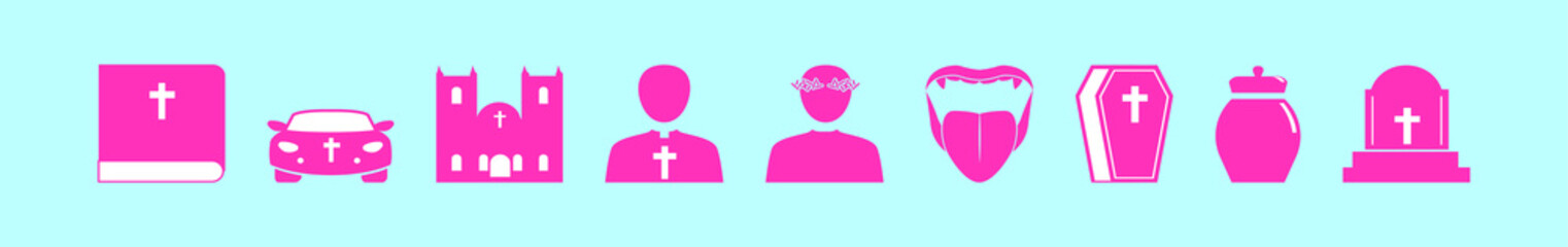 set of church cartoon icon design template with various models. vector illustration isolated on blue background