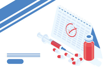 calendar with syringe vaccine and vial isometric icon
