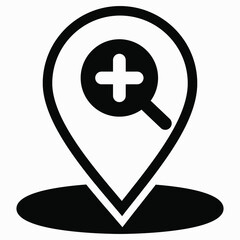 Obraz premium Location icon and magnifier. Zoom map icon. Location search icon. Vector graphics.
