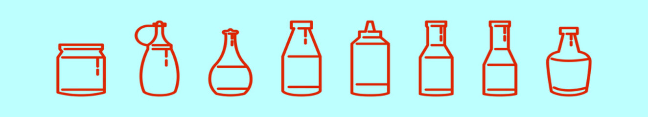 set of bottle sauces cartoon icon design template with various models. vector illustration isolated on blue background