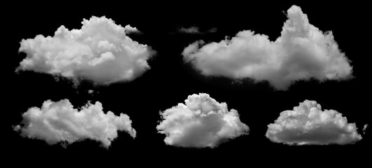 White clouds isolated on black background, clounds set on black