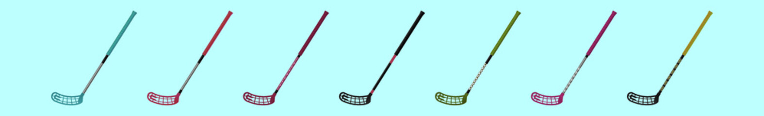 set of floor ball stick cartoon icon design template with various models. vector illustration isolated on blue background