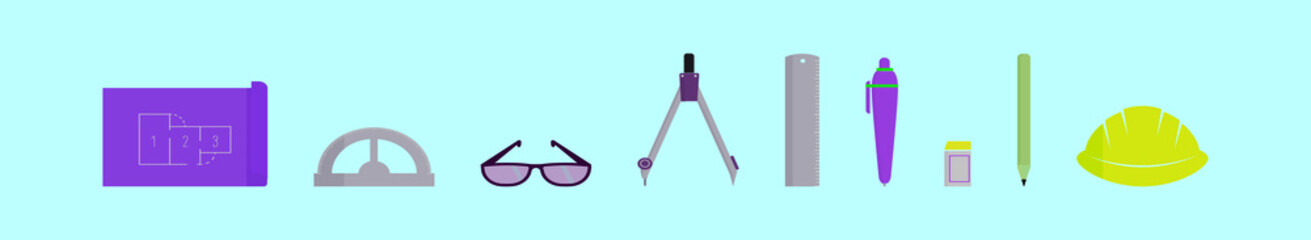 set of architecture tools cartoon icon design template with various models. vector illustration isolated on blue background