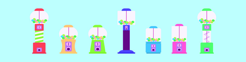 set of bubble gum machines cartoon design template with various models. vector illustration isolated on background