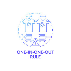 One-in-one-out rule blue gradient concept icon. One thing replacing another idea thin line illustration. Rules for buying clothes. Donate and give away. Vector isolated outline RGB color drawing