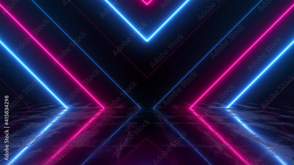 Aufkleber high technology neon lights motion background. abstract 3d render space with futuristic laser illumi