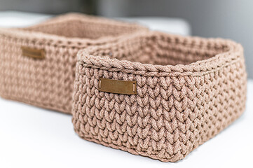 Beige Rope Crochet Baskets for Home Decor