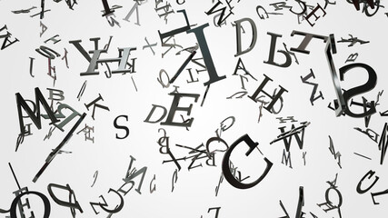 flying black alphabet. 3d illustration.