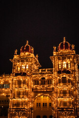 Fototapeta na wymiar kings living royal palace vintage architecture illuminated at night with tungsten bulb