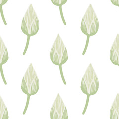 Bloom nature flora seamless pattern with doodle contoured light grey tulip bud shapes. Isolated backdrop.