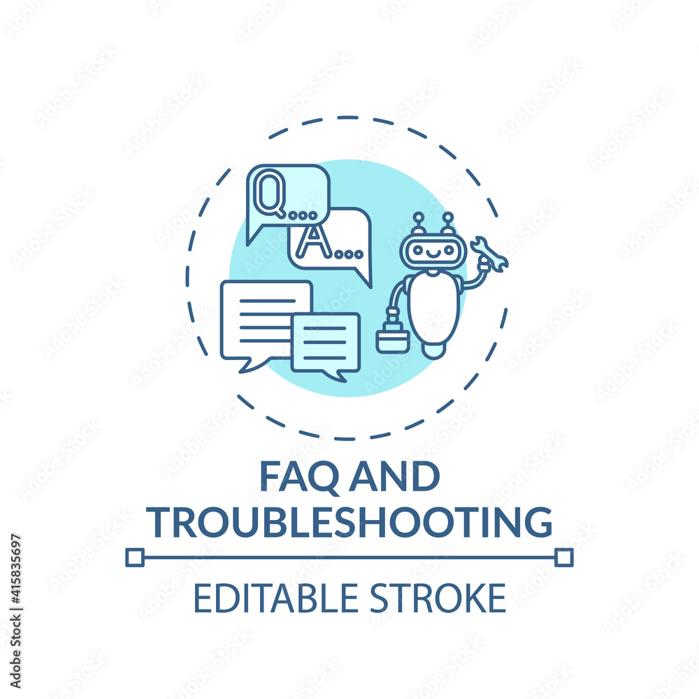 Poster faq and troubleshooting concept icon. online library helpline idea thin line illustration. digital l