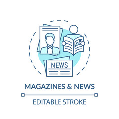 Magazines and news concept icon. Online library catalogue idea thin line illustration. Available online press. Digital Library. Vector isolated outline RGB color drawing. Editable stroke