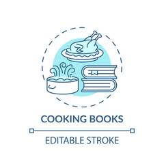 Cooking books concept icon. Online library catalogue idea thin line illustration. Available tasty food. Web access. New technologies. Vector isolated outline RGB color drawing. Editable stroke