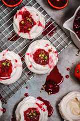 Blood orange pavlova.style hugge. selective focus