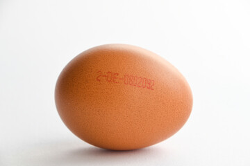 egg with origin code, isolated on white background