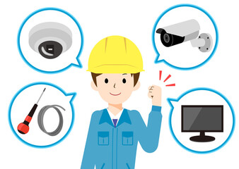 事業内容説明の男性作業員　カメラ工事