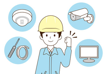 事業内容説明の男性作業員　カメラ工事　シンプル