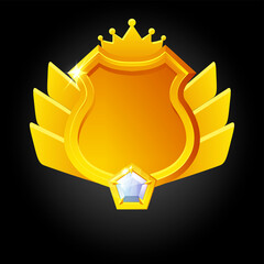 Vector golden shield template for game achievement.