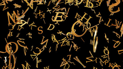 flying gold alphabet. 3d illustration.