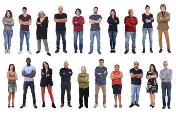 Obraz premium group of women and men with arms crossed on white background