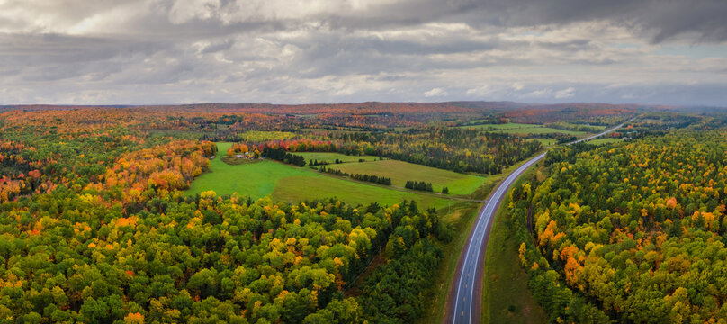 Beautiful autumn countryside drive in the Michigan Upper Peninsula