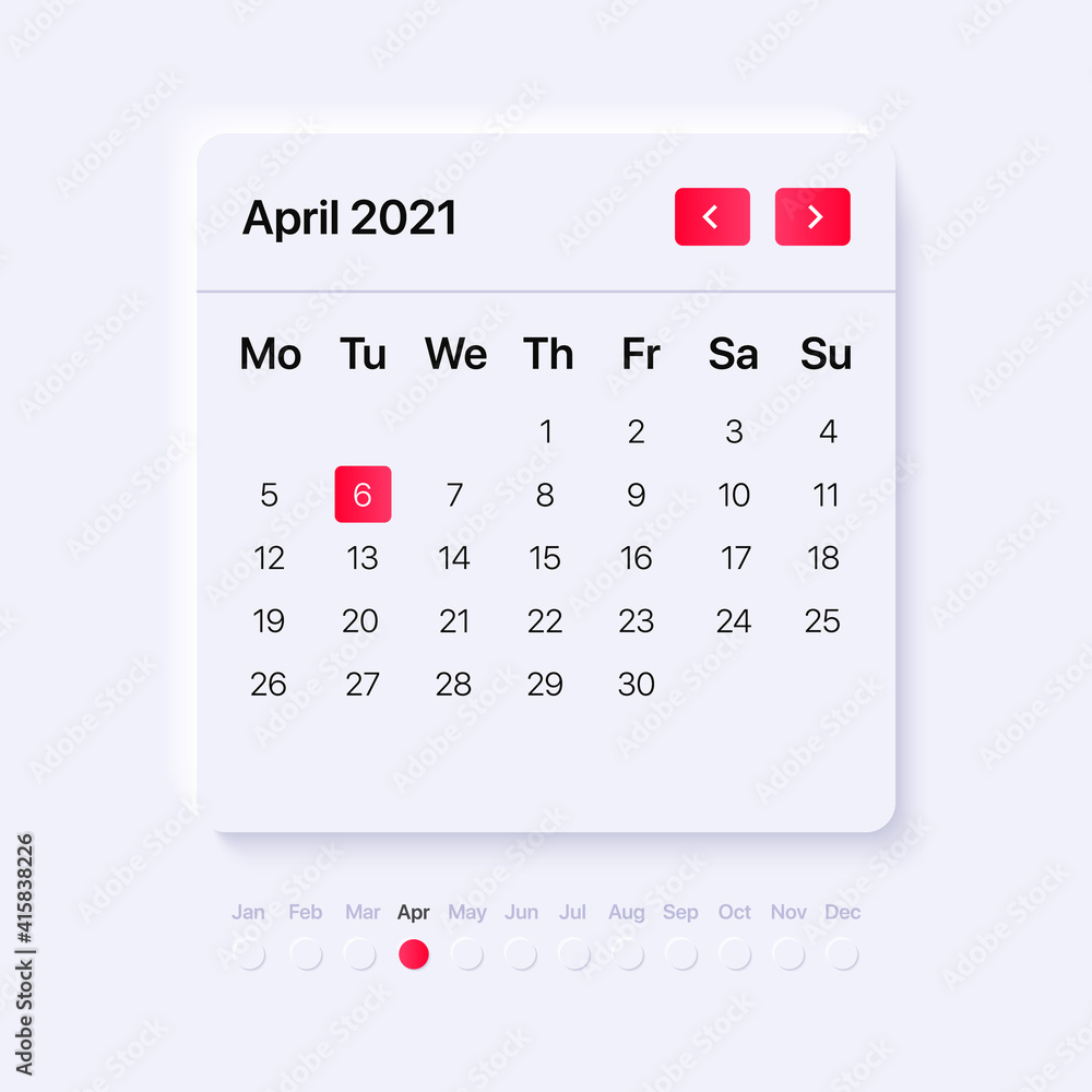 Poster ui calendar concept. gui for mobile and web application. modern white widget style. vector illustrat