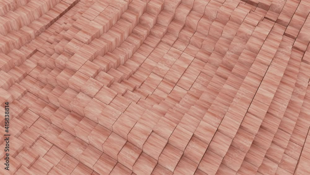 Aufkleber abstract looping 3d animation of the moving surface made of wooden cubes as background rendered in u