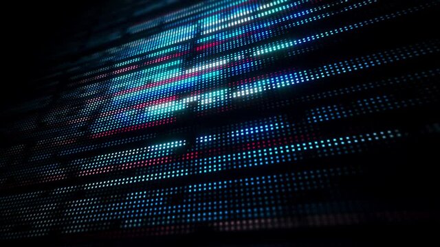 Abstract 3d Digital Lights Technology Animation Loop/ 4k animation of a seamless looping abstract design background with digital led lights and glowing dots with camera focus effect