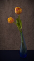 Tulip. Still life, flowers of tulips in vase. Valentines day card. 