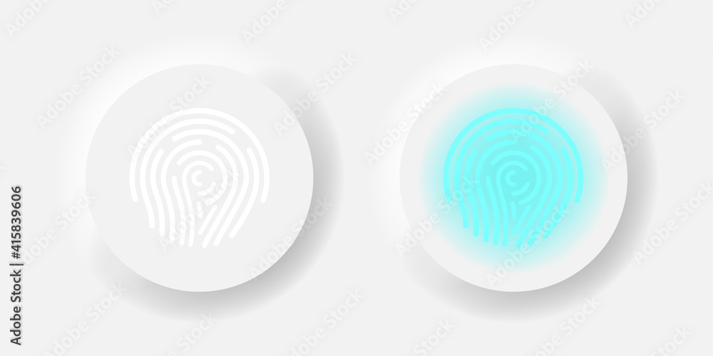 Fototapete fingerprint button vector neumorphism scan concept. finger password ui design illustration.