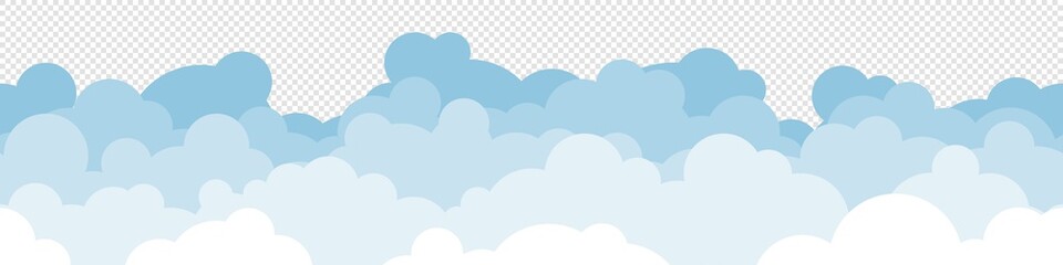 Clouds vector flat seamless template backdrop, sky cloudscape repetitive cloud concept illustration on transparent background.