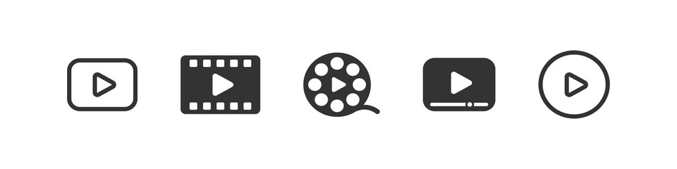 Video media play icon set, multimedia movie start push button, player app symbol collection concept, illustration on white background. - obrazy, fototapety, plakaty