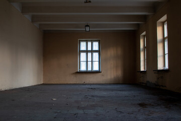 room with window in abandoned building