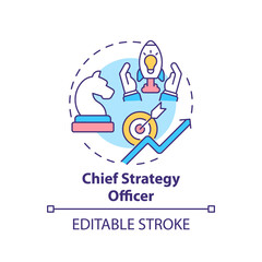 Chief strategy officer concept icon. Top management positions. Developing corporate initiatives. Business idea thin line illustration. Vector isolated outline RGB color drawing. Editable stroke